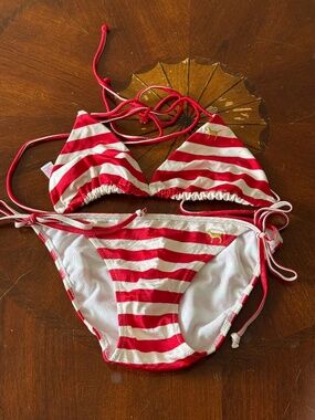 NWOT Vintage PINK Victoria's Secret String Bikini, XS, Red Stripes